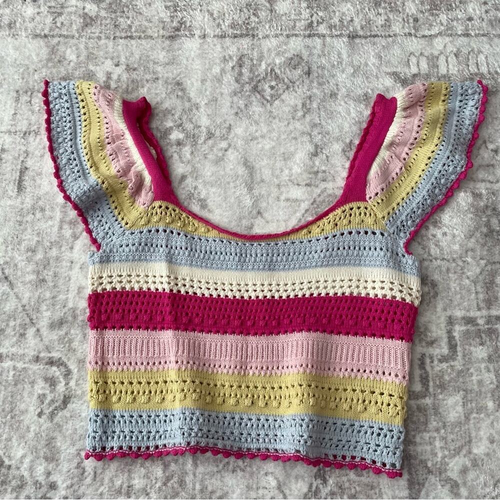 Sincerely Jules Knit Boho Crop Flutter Sleeve Top‎ Size Large